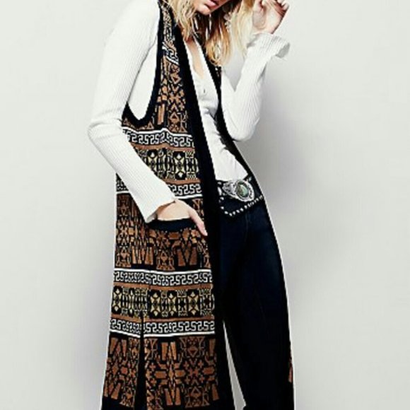 Free PeopleBlack with Tan and Gold Print Liquid Lounge Vest Sz: M